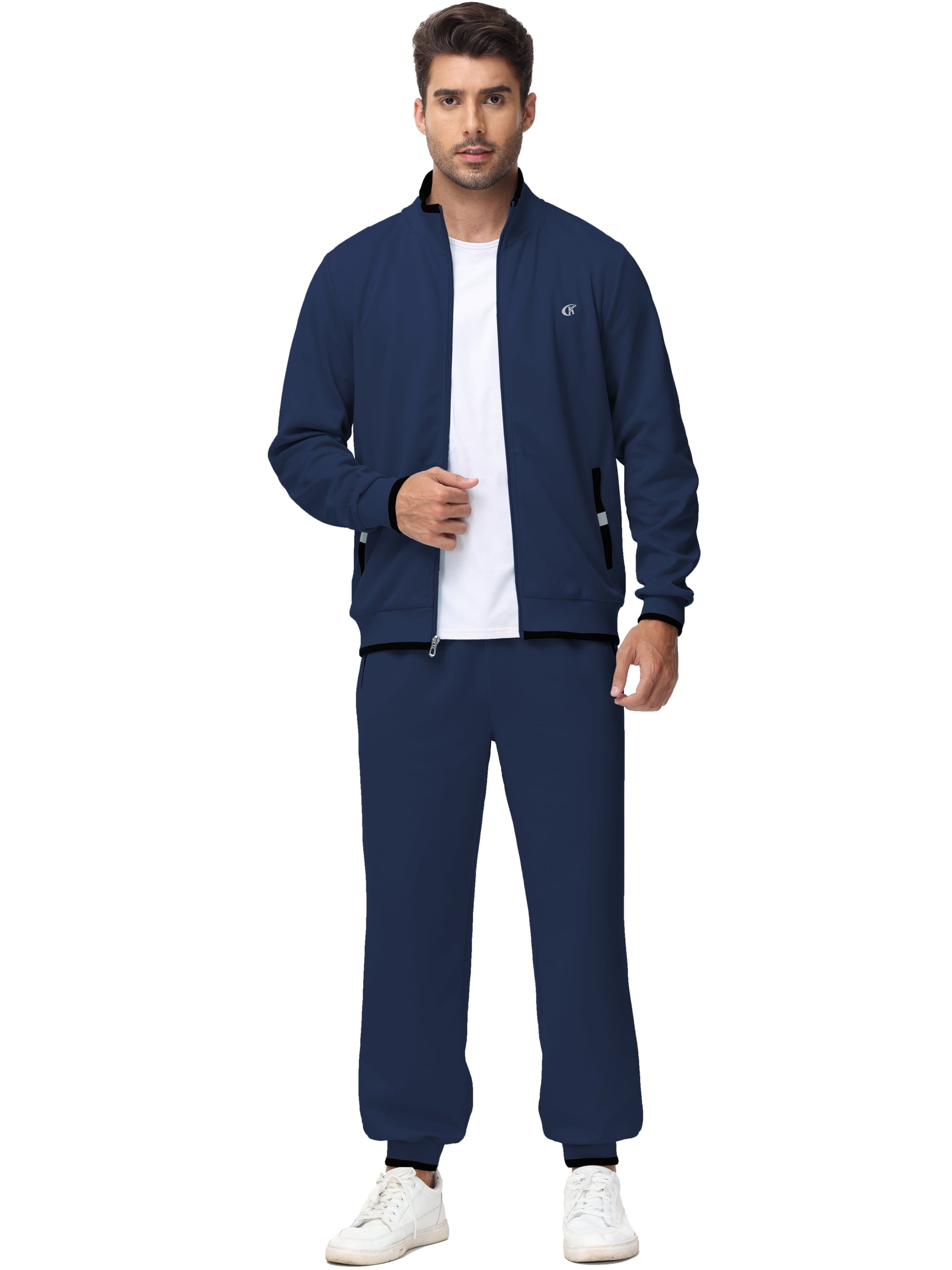 Men's Lightweight Navy Tracksuit Set - 2 Piece Athletic Jogging Outfit with Full Zip Jacket and Comfortable Pants in 2XL