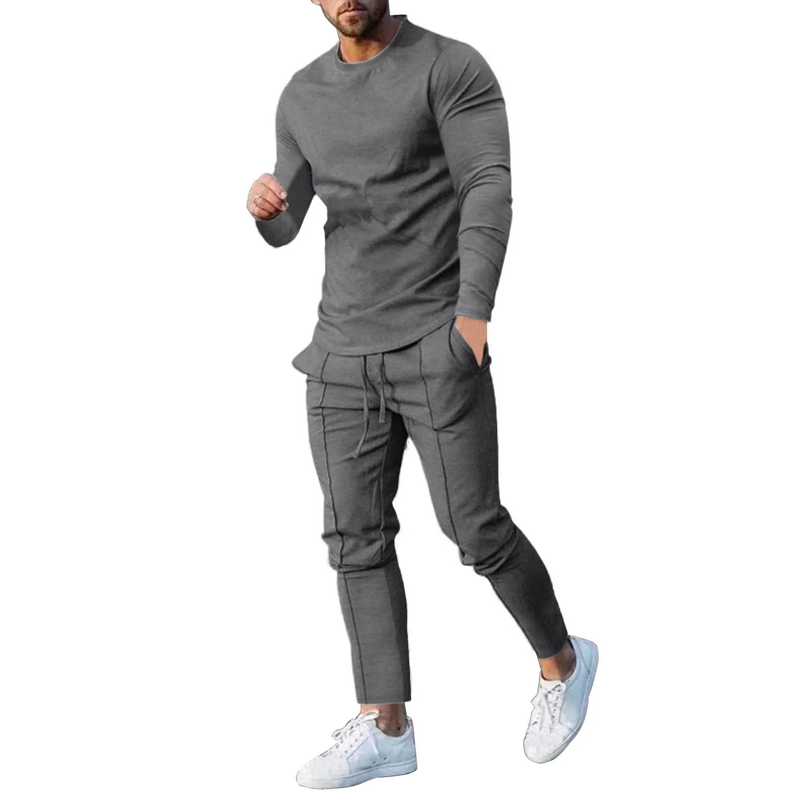 Men's Two-Piece Fitness Tracksuit Set - Stylish Tight T-Shirt and Cargo Pants for Casual Sports Training