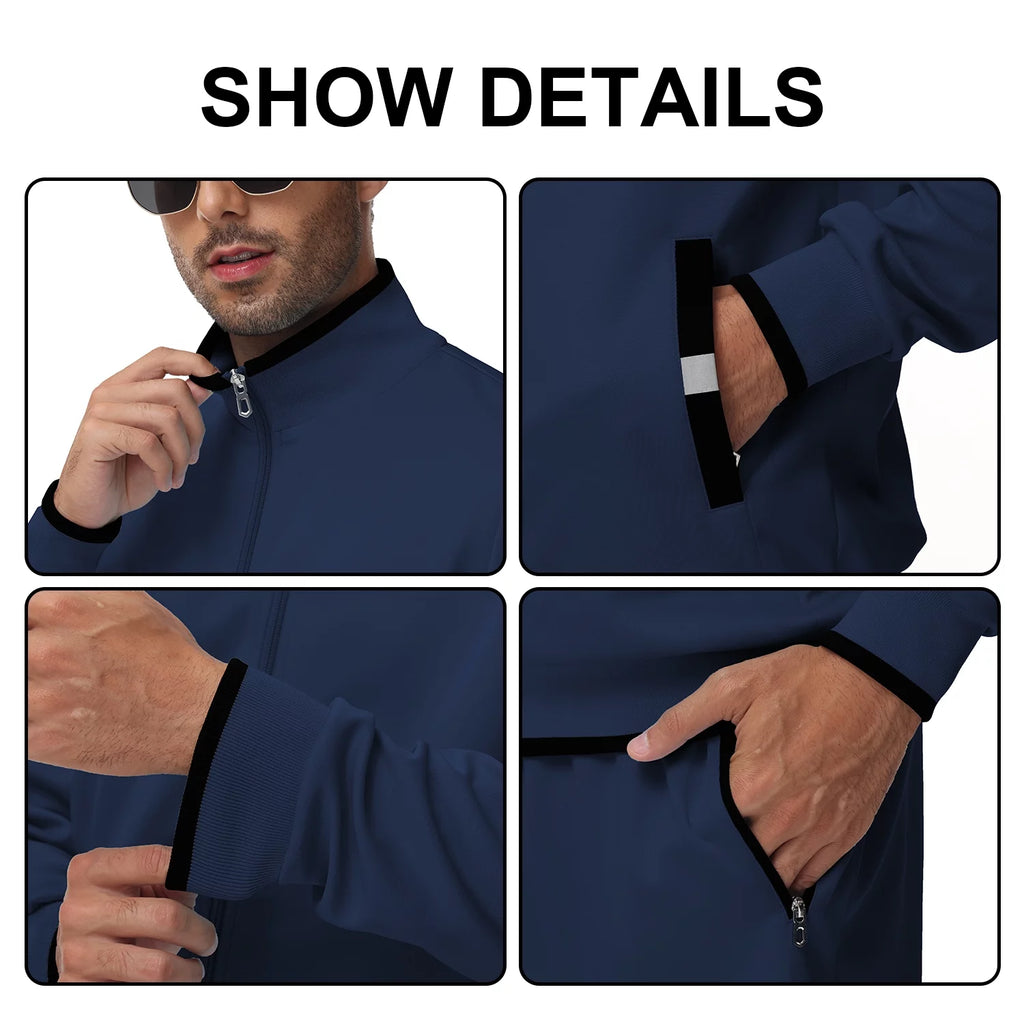Men's Lightweight Navy Tracksuit Set - 2 Piece Athletic Jogging Outfit with Full Zip Jacket and Comfortable Pants in 2XL