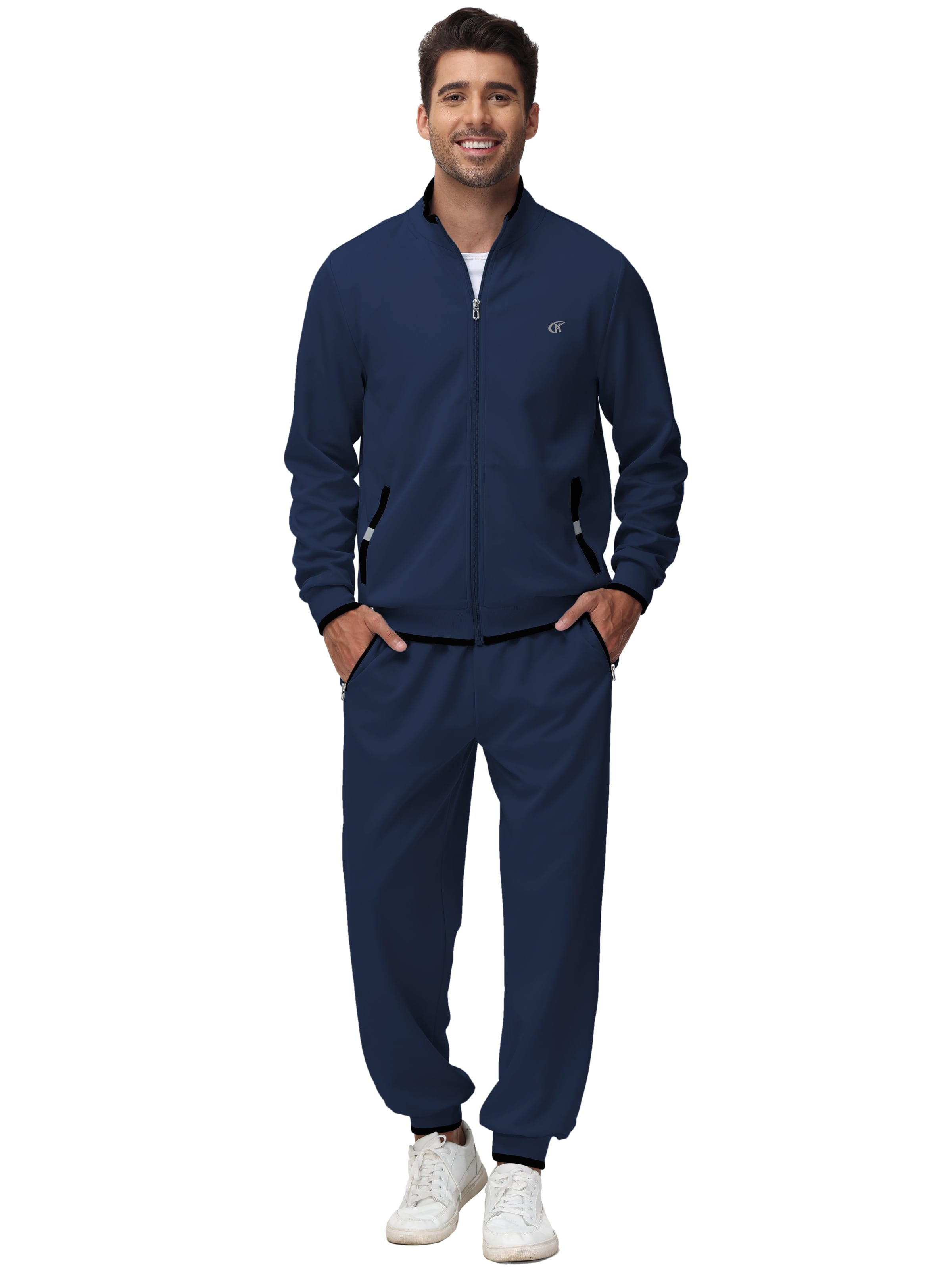 Men's Lightweight Navy Tracksuit Set - 2 Piece Athletic Jogging Outfit with Full Zip Jacket and Comfortable Pants in 2XL