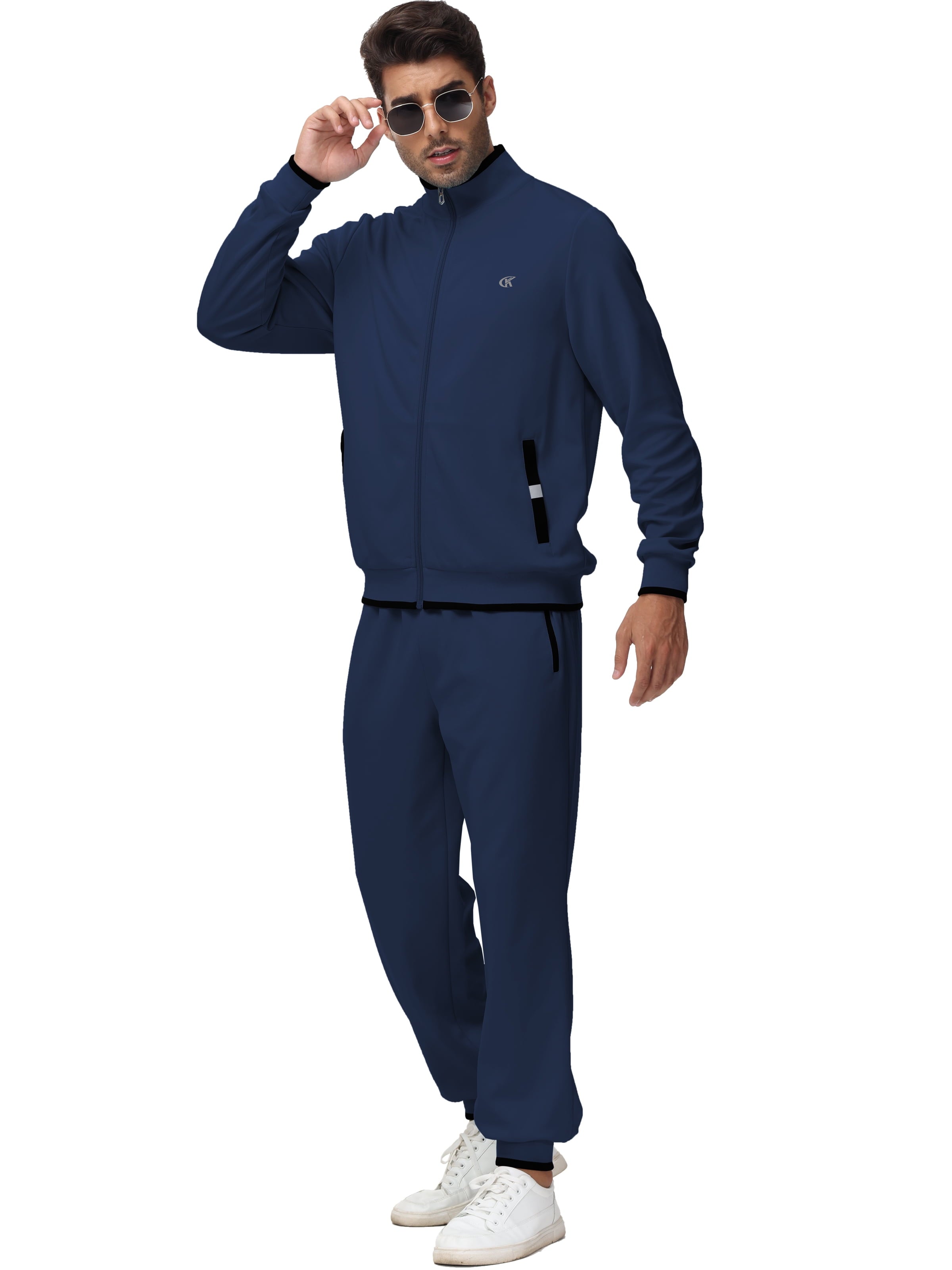 Men's Lightweight Navy Tracksuit Set - 2 Piece Athletic Jogging Outfit with Full Zip Jacket and Comfortable Pants in 2XL